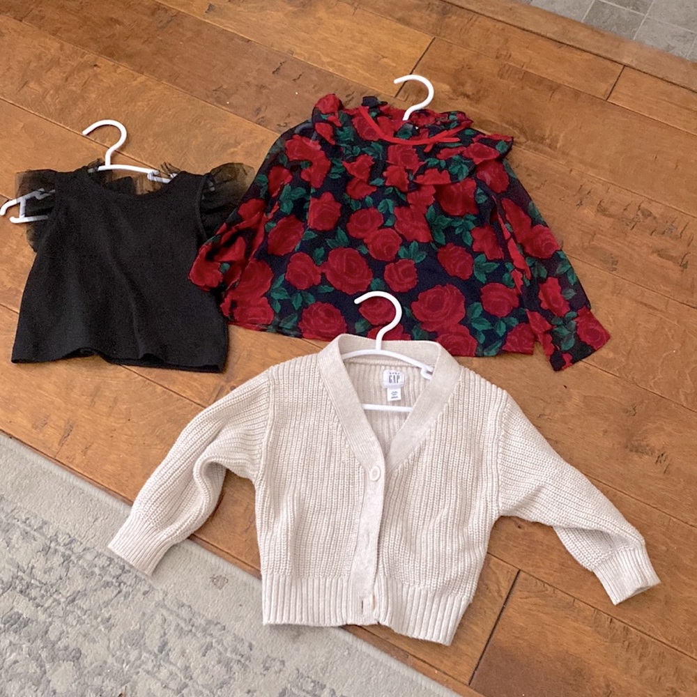 Bundle of holiday Janie & Jack tops and Gap Cardigan